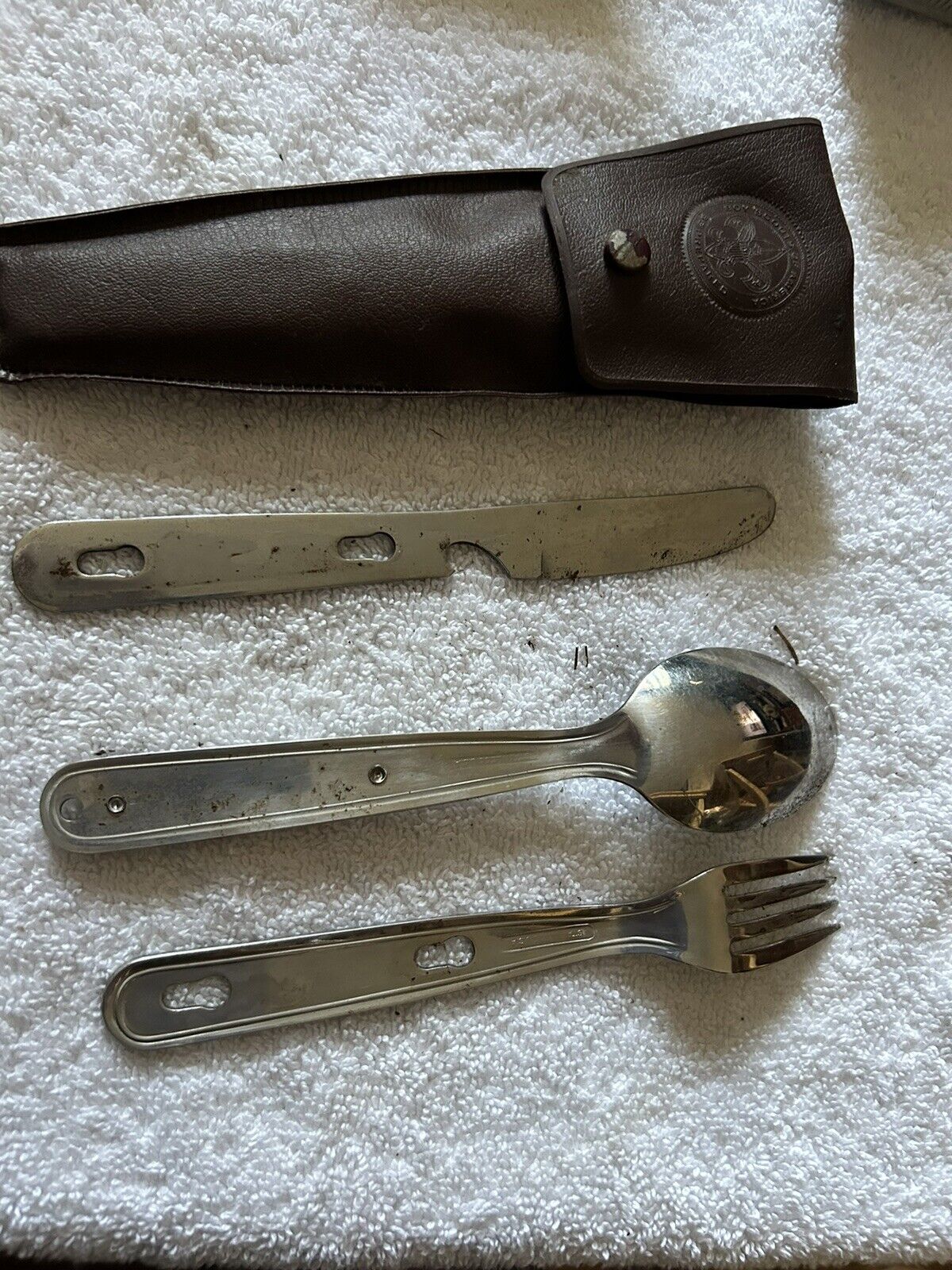 BOY SCOUT STERLING SILVER 3 PIECE FULL SIZE UTENSIL SET WITH CASE (7 INCH)