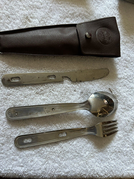 BOY SCOUT STERLING SILVER 3 PIECE FULL SIZE UTENSIL SET WITH CASE (7 INCH)