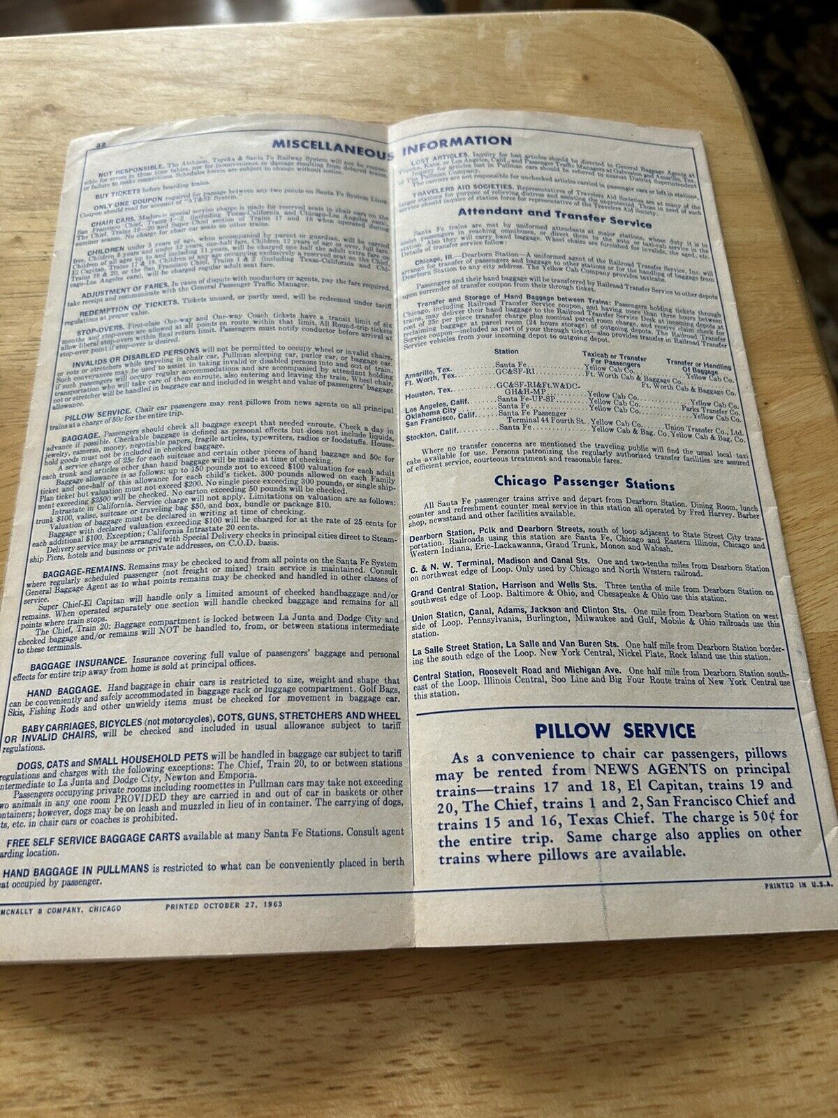 SANTA FE TIMETABLE 1963 FALL/WINTER