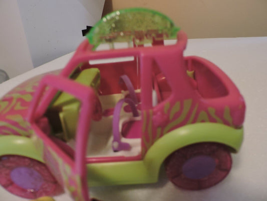 POLLY POCKET DOLLS WITH GREEN AND PINK JEEP