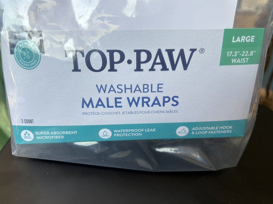 Top Paw Washable Male Wraps (For Large Dogs (17.3-22.8) Package of 3/Brand New