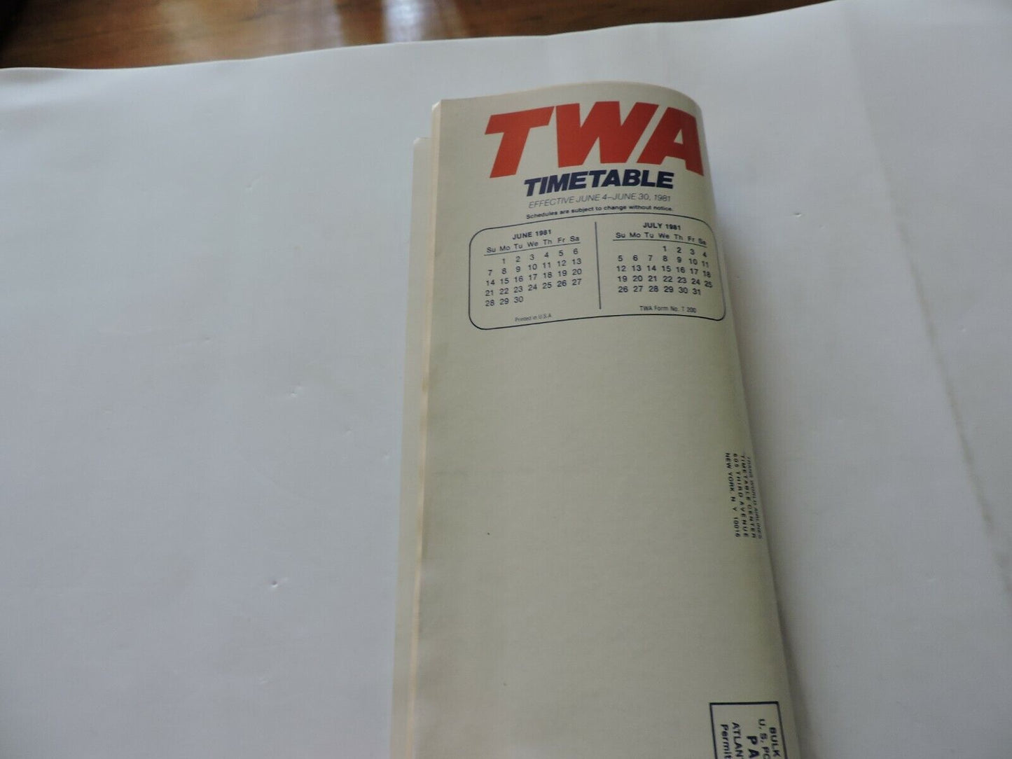 TWA TIMETABLE JUNE 4-JUNE 30, 1981