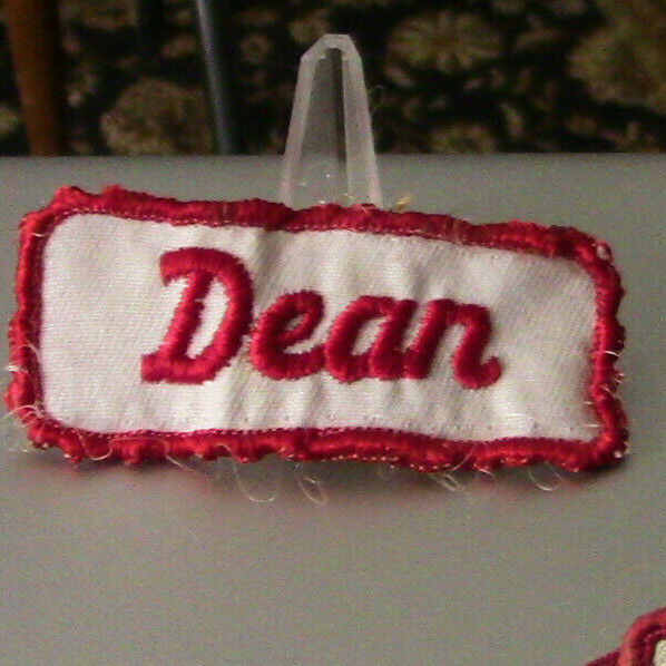 Uniform, Name Patch: DEAN (White Background/Red Outline & Letters)