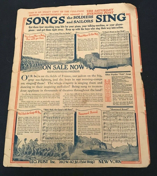 Vintage 1918 Version of: Homeward Bound Sheet Music