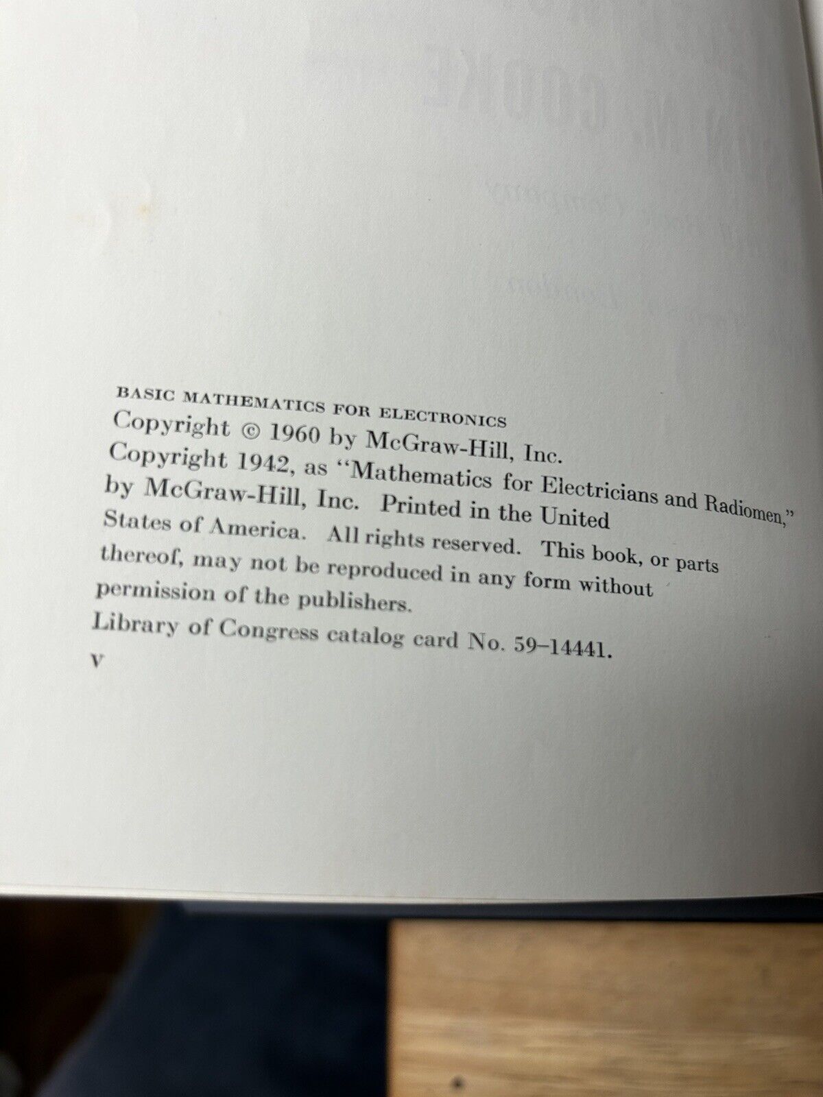 Hardcover; Basic Mathematics For Electronics, 1960