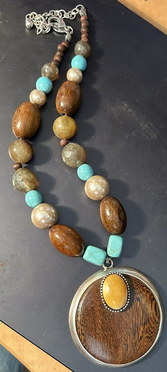 Beautiful 20" long Necklace (plastic and wood beads) Chico's