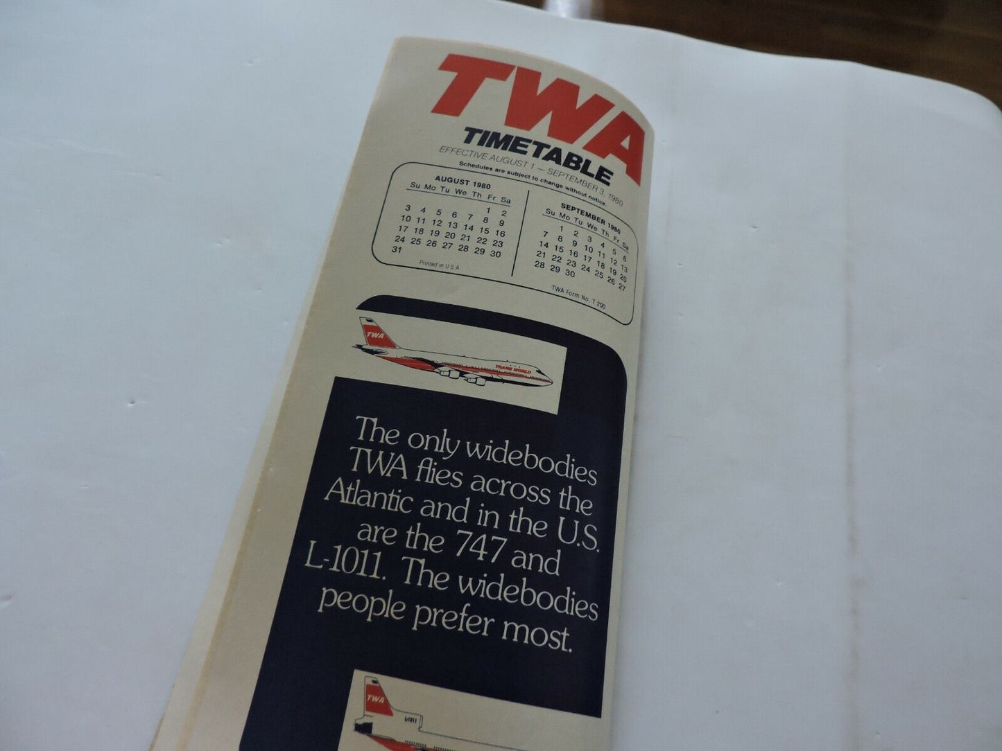 TWA TIMETABLE AUGUST 1-SEPTEMBER 3. 1980
