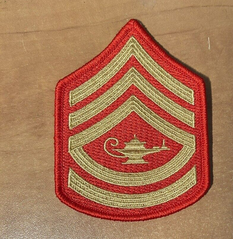 MCJROTC Gunny Sgt. Rank Patch (Marine Corps Junior ROTC, Gold on Red 3 3/4")