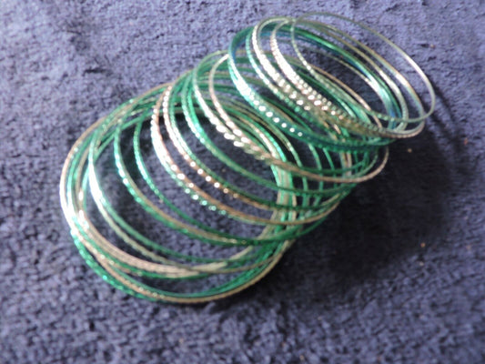 SILVER AND GREEN BANGLE BRACELOTS (30+)