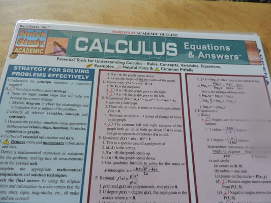 ACADEMIC OUTLINE: CALCULUS EQUATIONS & ANSWERS