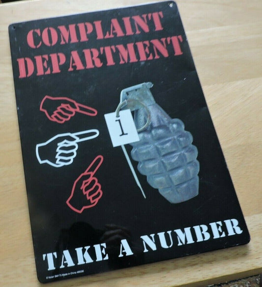 COMPLAINT DEPARTMENT SIGN (FUNNY) 11.5 X 8.25