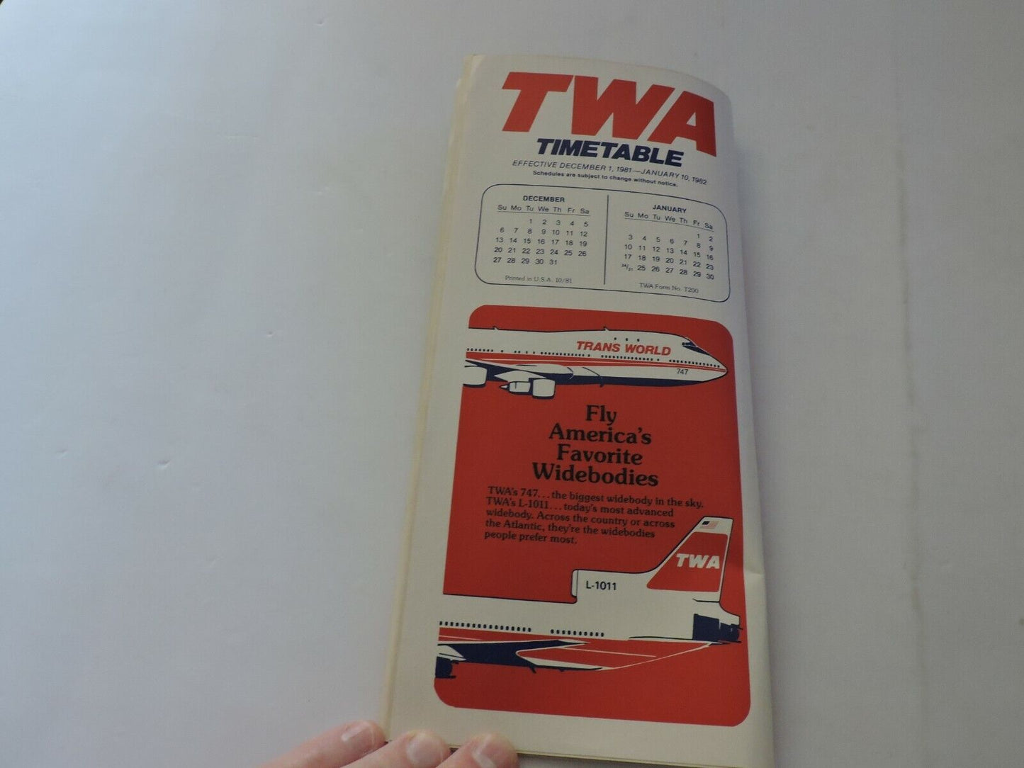 TWA TIMETABLE DECEMBER 1, 1981 - JANUARY 10, 1982
