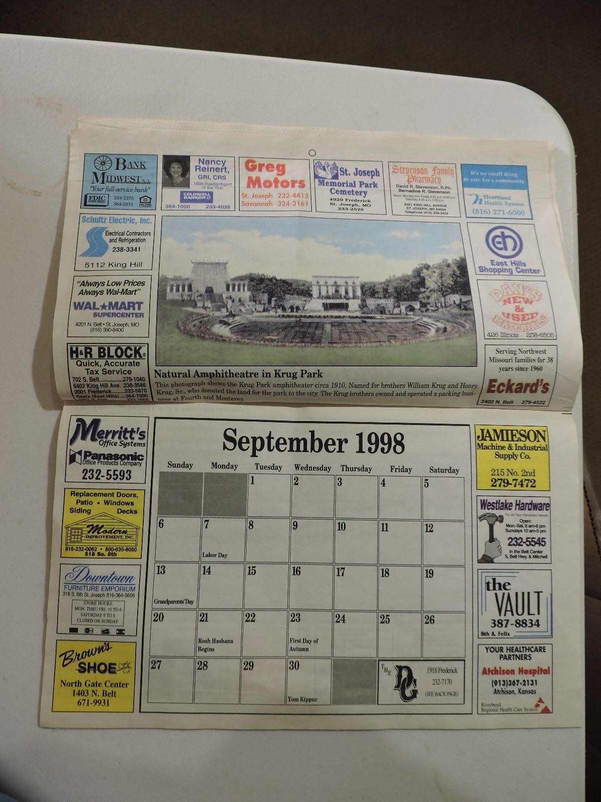 1998 HISTORIC ST JOSEPH CALENDAR FROM ST.JOSEPH MO NEWS PRESS