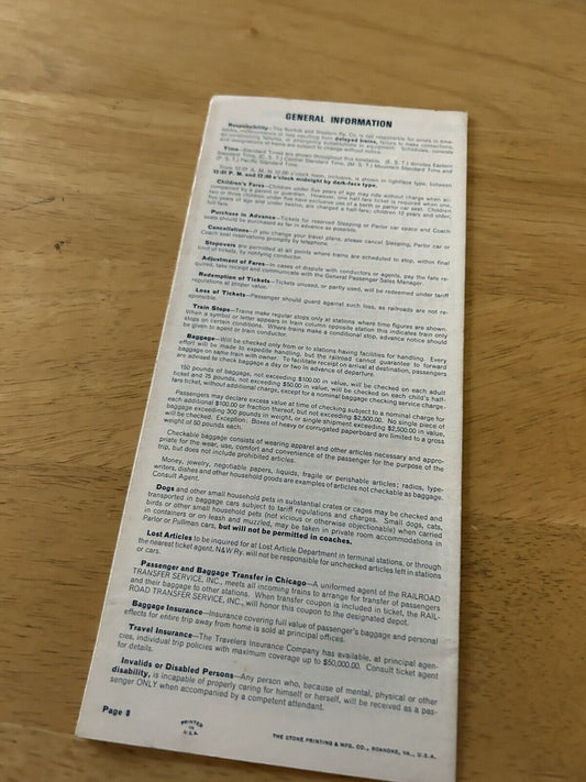 RAILROAD TIMETABLE: NORFOLK & WESTERN RAILWAY TIME TABLE APRIL 28, 1968