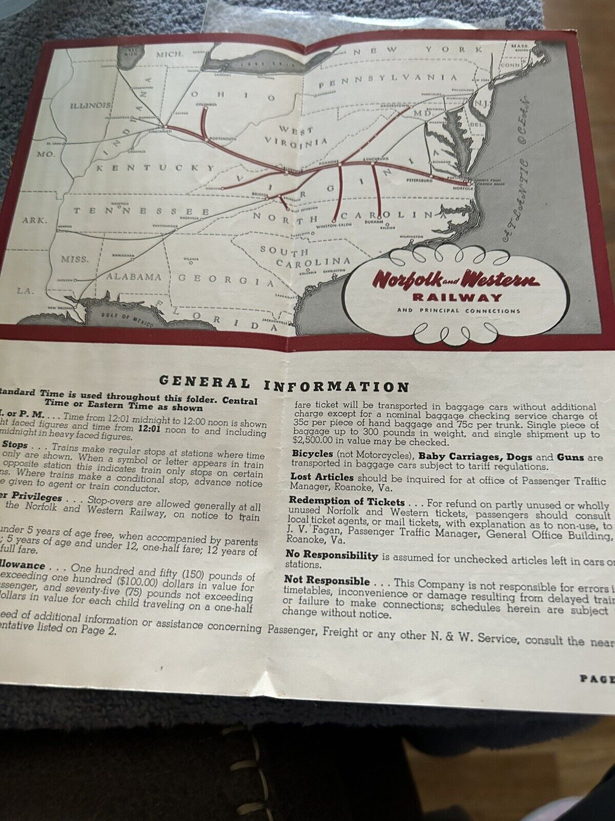 RAILROAD TIMETABLE: NORFOLK AND WESTERN RAILWAY OCTOBER 28, 1962