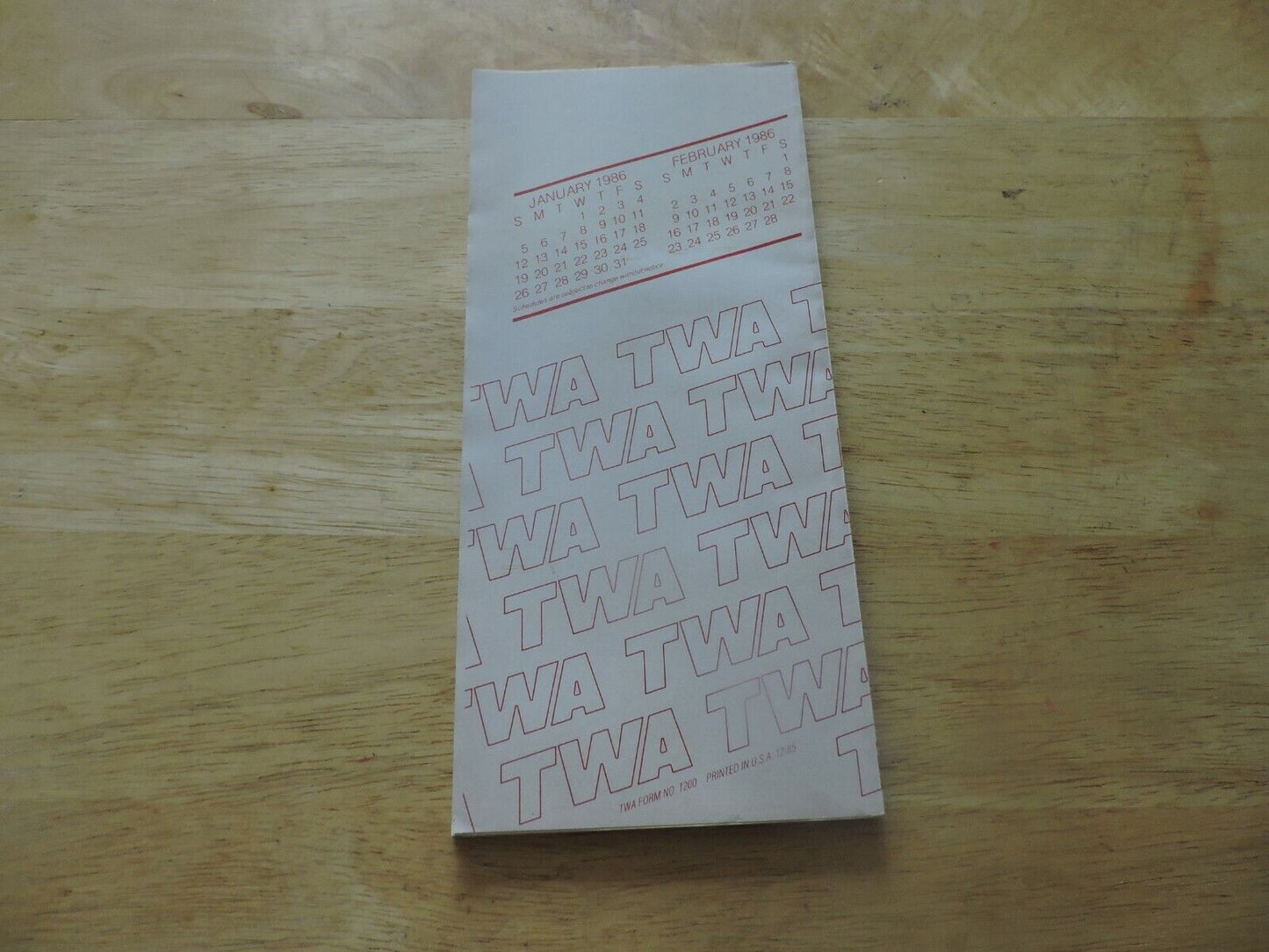 TWA Timeline Effective January 12- February 28 1986