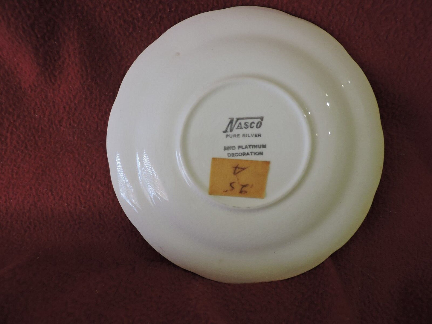 VINTAGE SET OF 2 NASCO WHITE SAUCERS 5 1/2" PURE SILVER AND PLATINUM