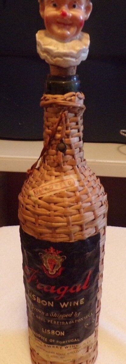 Fragal Lisbon Wine Bottle with Handwoven Basketweave Design and Clown Cork