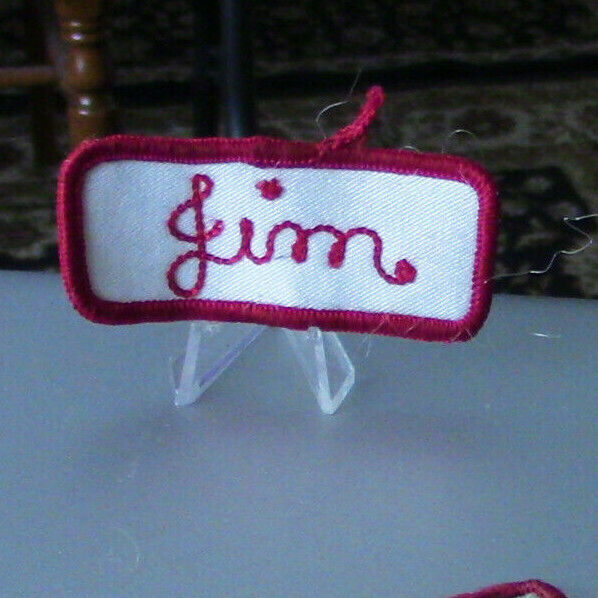 Uniform, Name Patch:JIM (White Background/Red Outline & Letters)