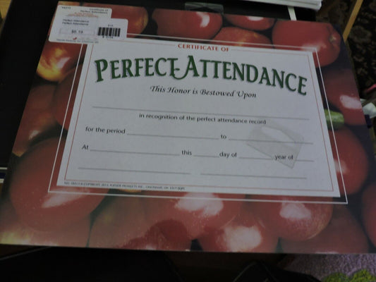 Perfect Attendance Certificate NEW PACK OF 30