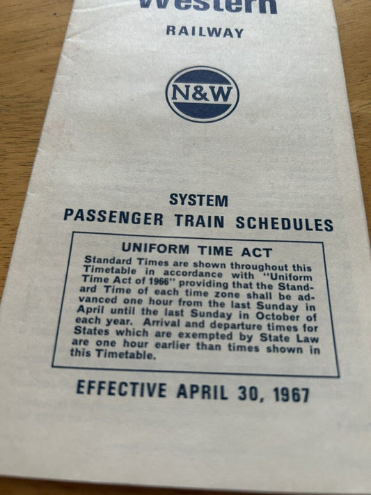 NORFOLK AND WESTERN RAILWAY SYSTEM PASSENGER TRAIN SCHEDULES APRIL 30, 1967
