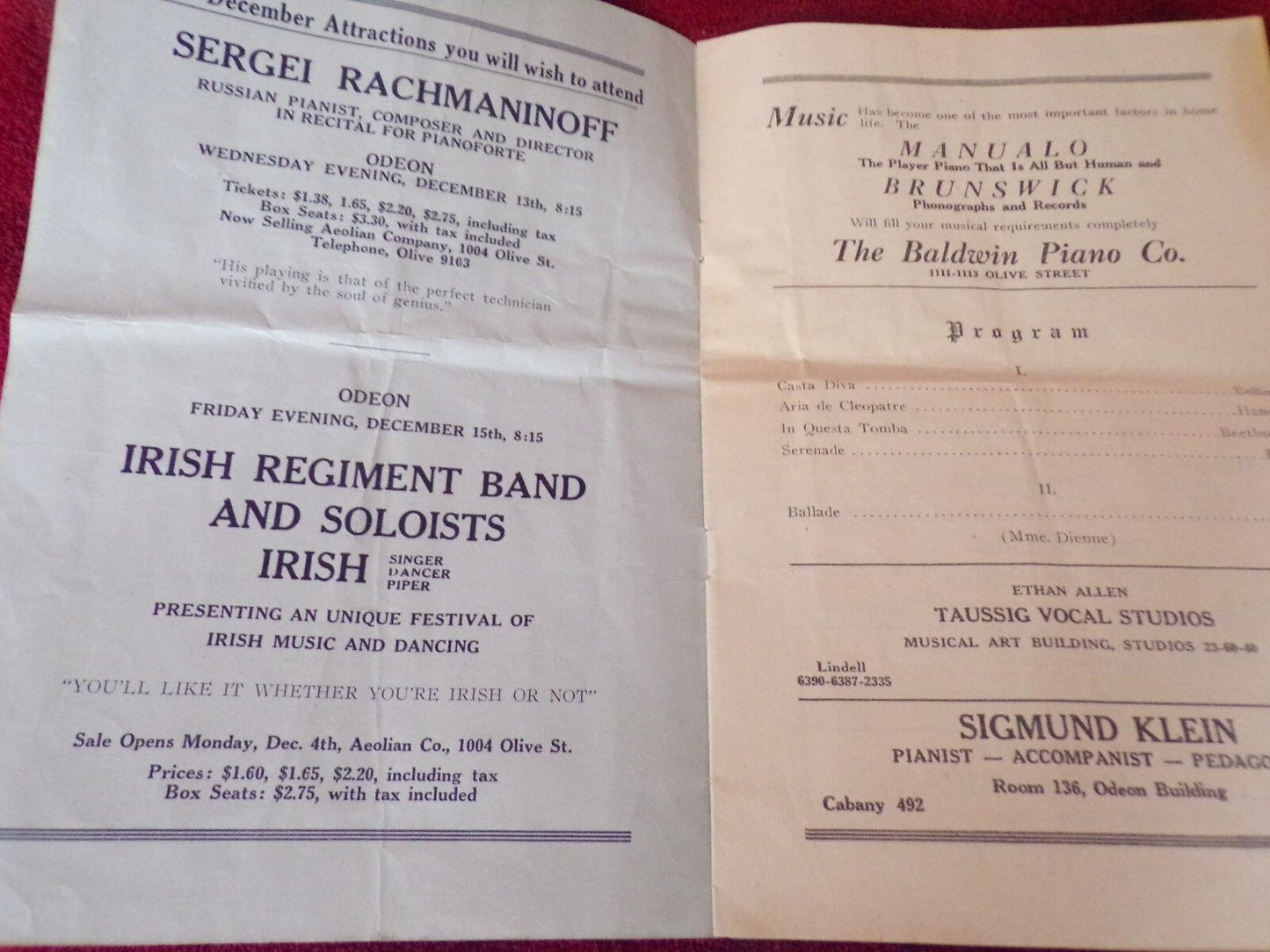 Odeon Saint Louis: Emma Calve Concert Program, Nov. 30, 1922