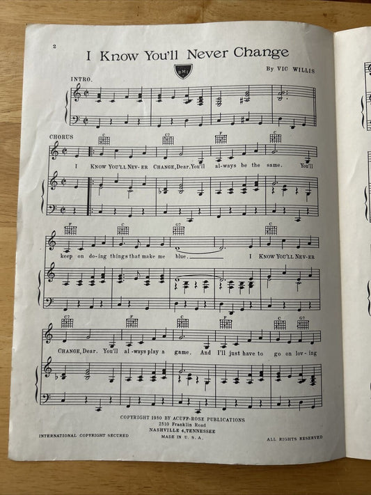I Know You'll Never Change Sheet Music Vic Willis