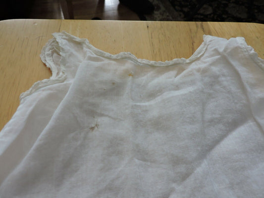VINTAGE WHITE BABY GOWN--18 INCHES IN LENGTH, CHEST WIDTH 9.5 INCHES,