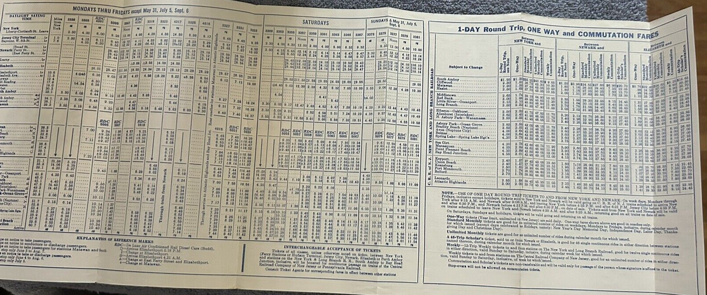 RAILROAD TIMETABLE: SEASHORE TRAINS: JERSEY CENTRAL LINES APRIL 25, 1965