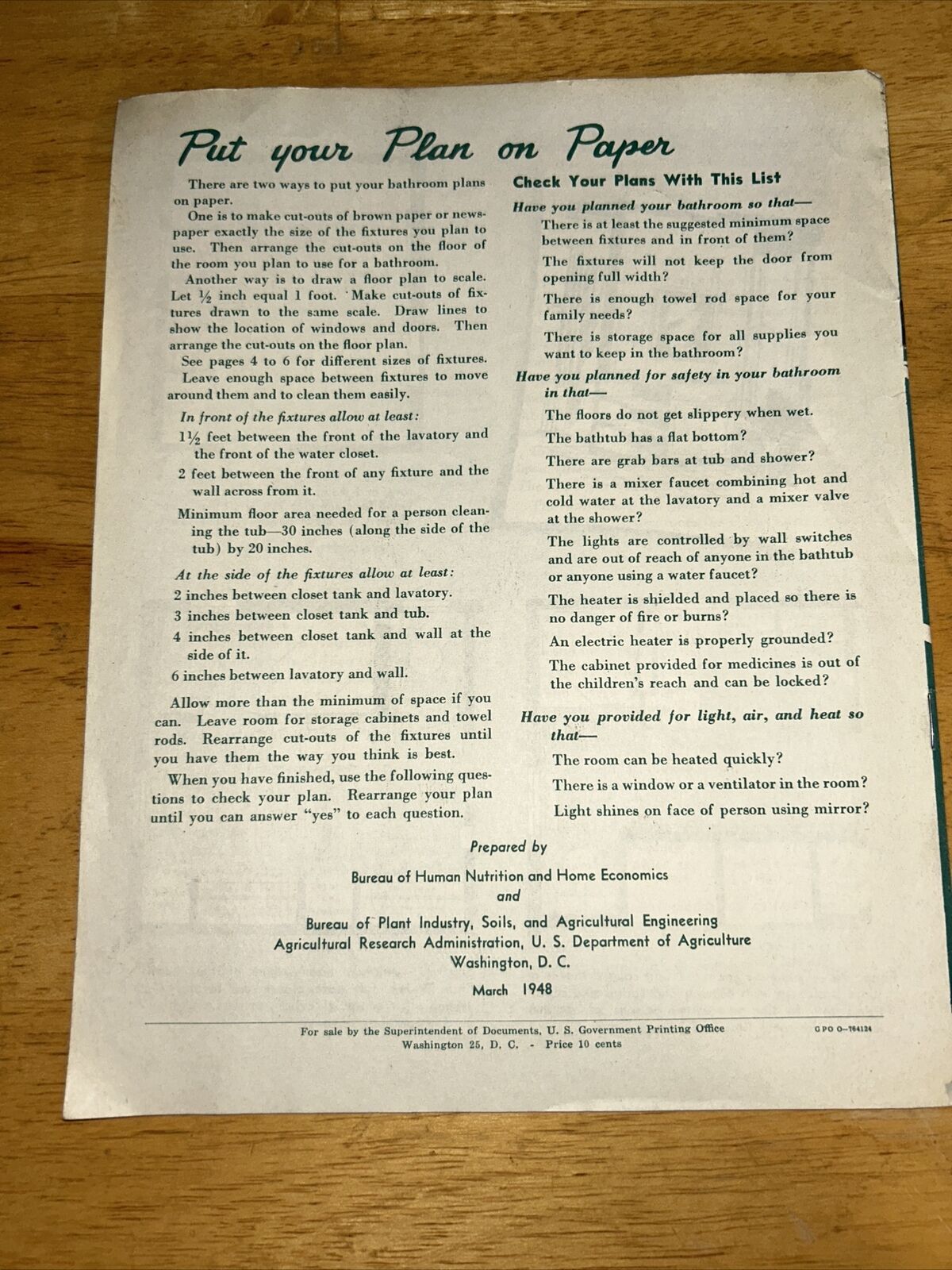 Your Farmhouse: Planning the Bathroom US DEP of AGRI No 638