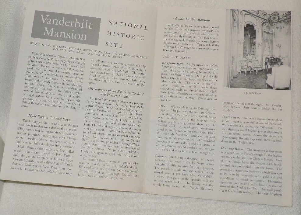 Vintage (1964) Vanderbilt Mansion Informational Booklet, Hyde Park, New York