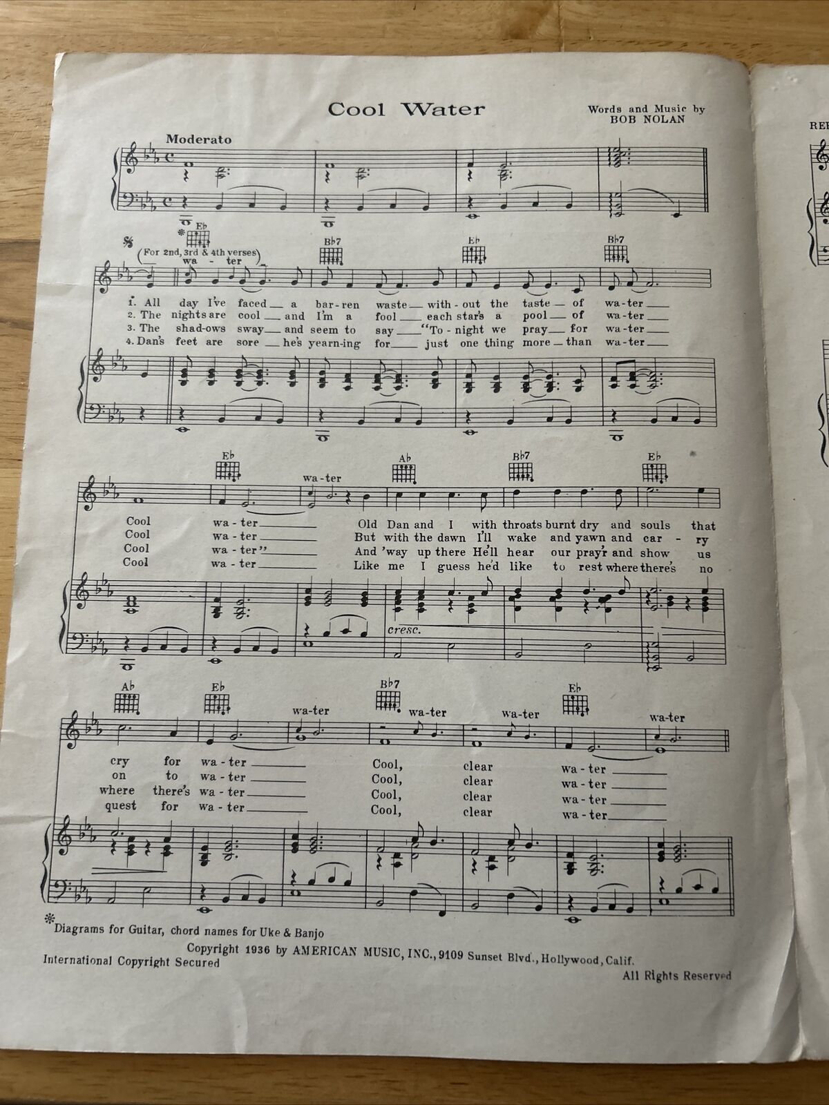 Cool Water Words and Music By Bob Nolan Sheet Music