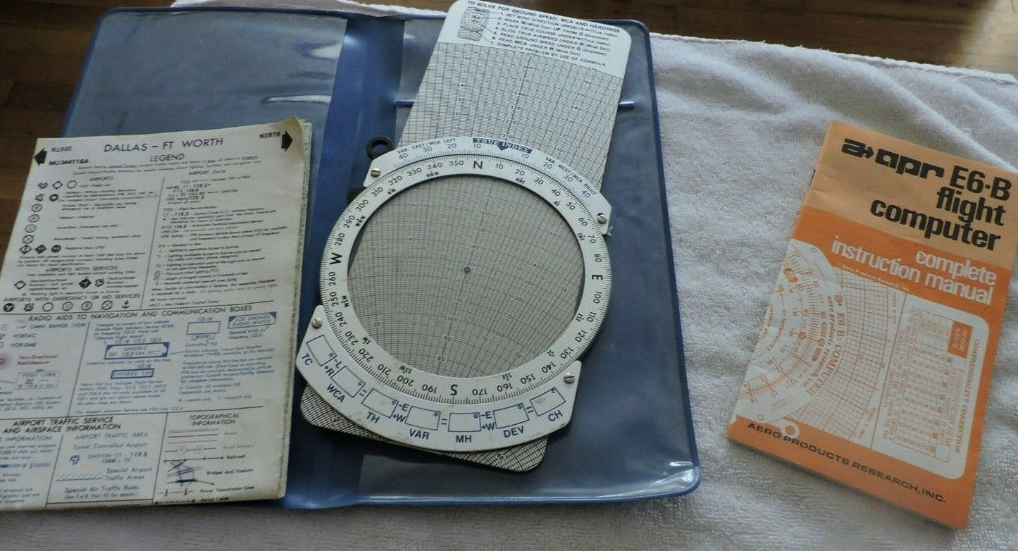 aopr -E6B FLIGHT COMPUTER WITH DALLAS-FT. WORTH TEXAS AERONAUTICAL CHART