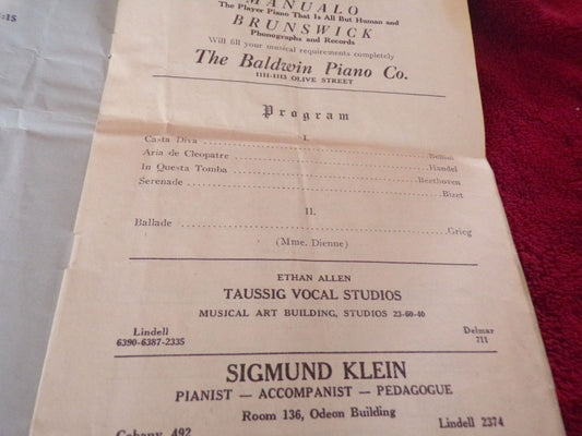 Odeon Saint Louis: Emma Calve Concert Program, Nov. 30, 1922