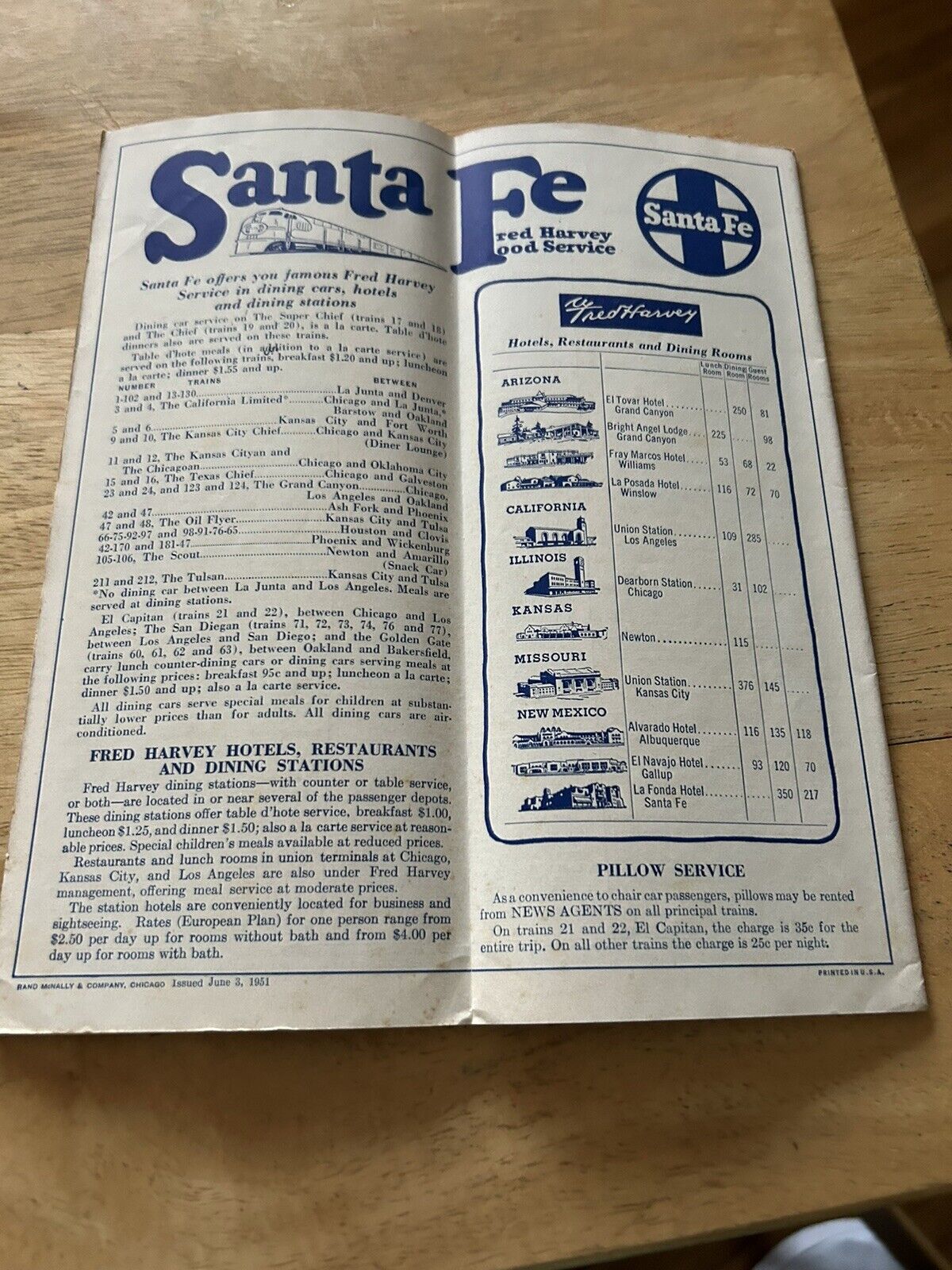 SANTA FE SYSTEM TIMETABLES TICKET AGENT EDITION JUNE-SEPTEMBER 1951