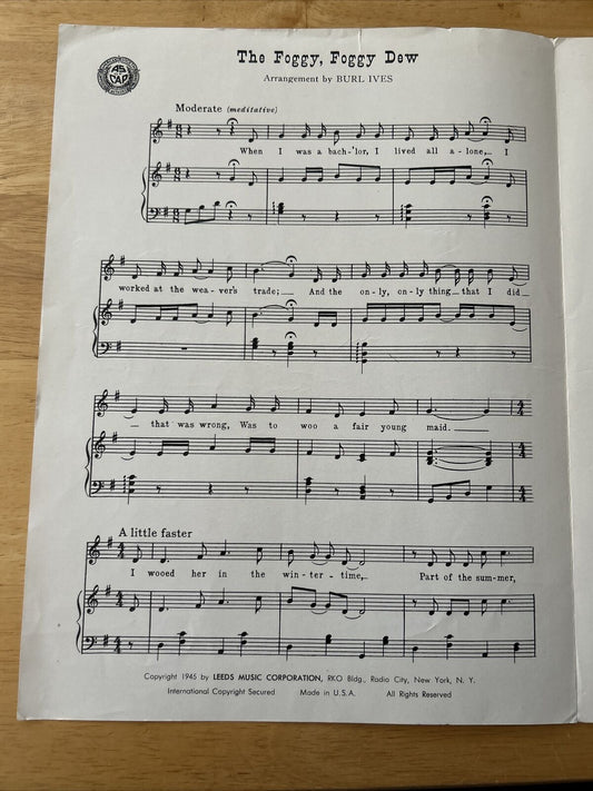 The Froggy, Froggy Dew Sheet Music Burl Ives 1945