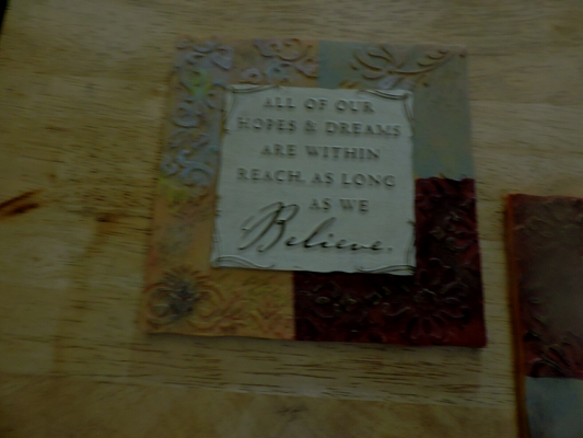 PAIR OF CERAMIC PLAQUES (WALL HANGINGS) 5.5X5.5 INCHES