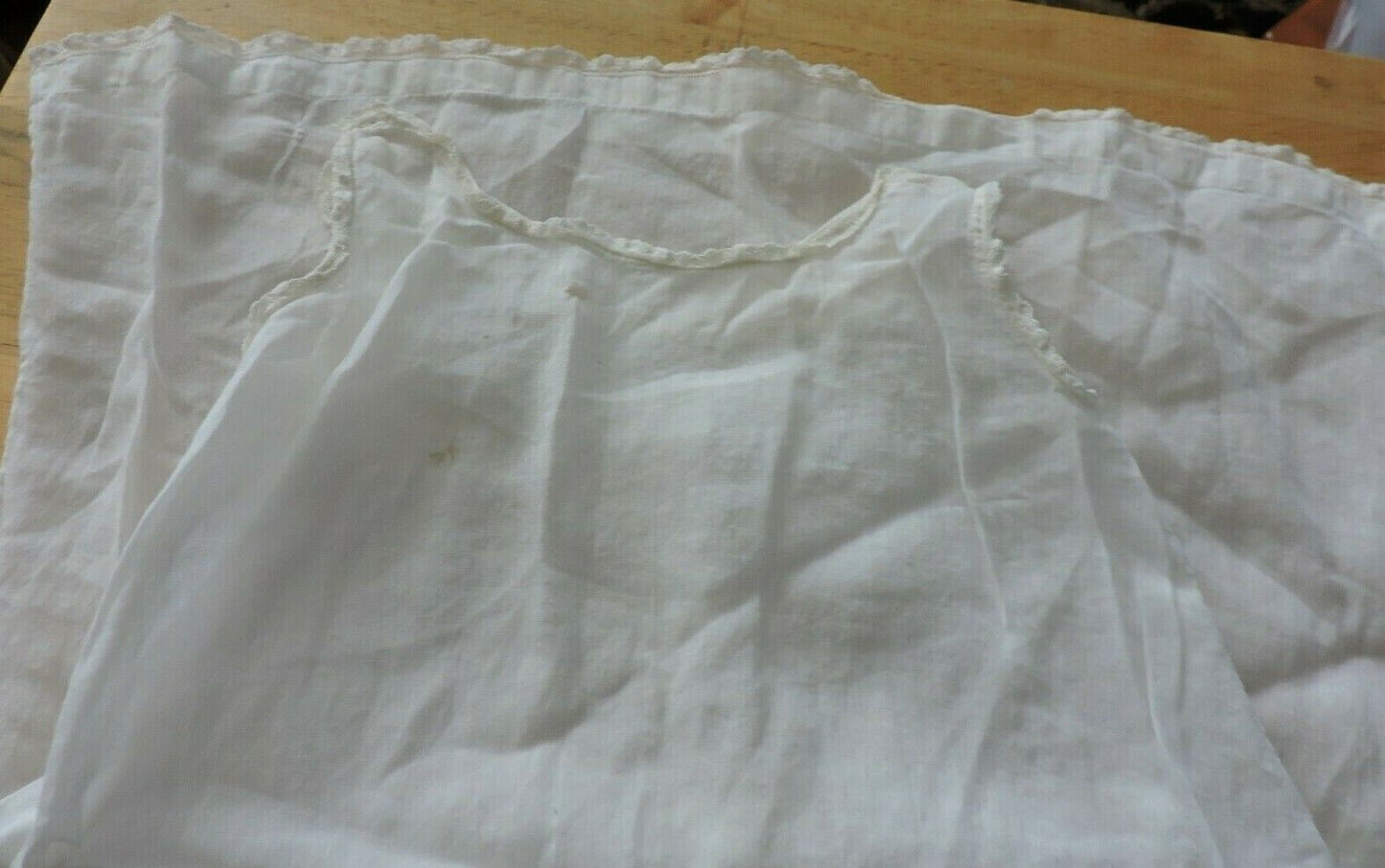 VINTAGE WHITE BABY GOWN--18 INCHES IN LENGTH, CHEST WIDTH 9.5 INCHES,