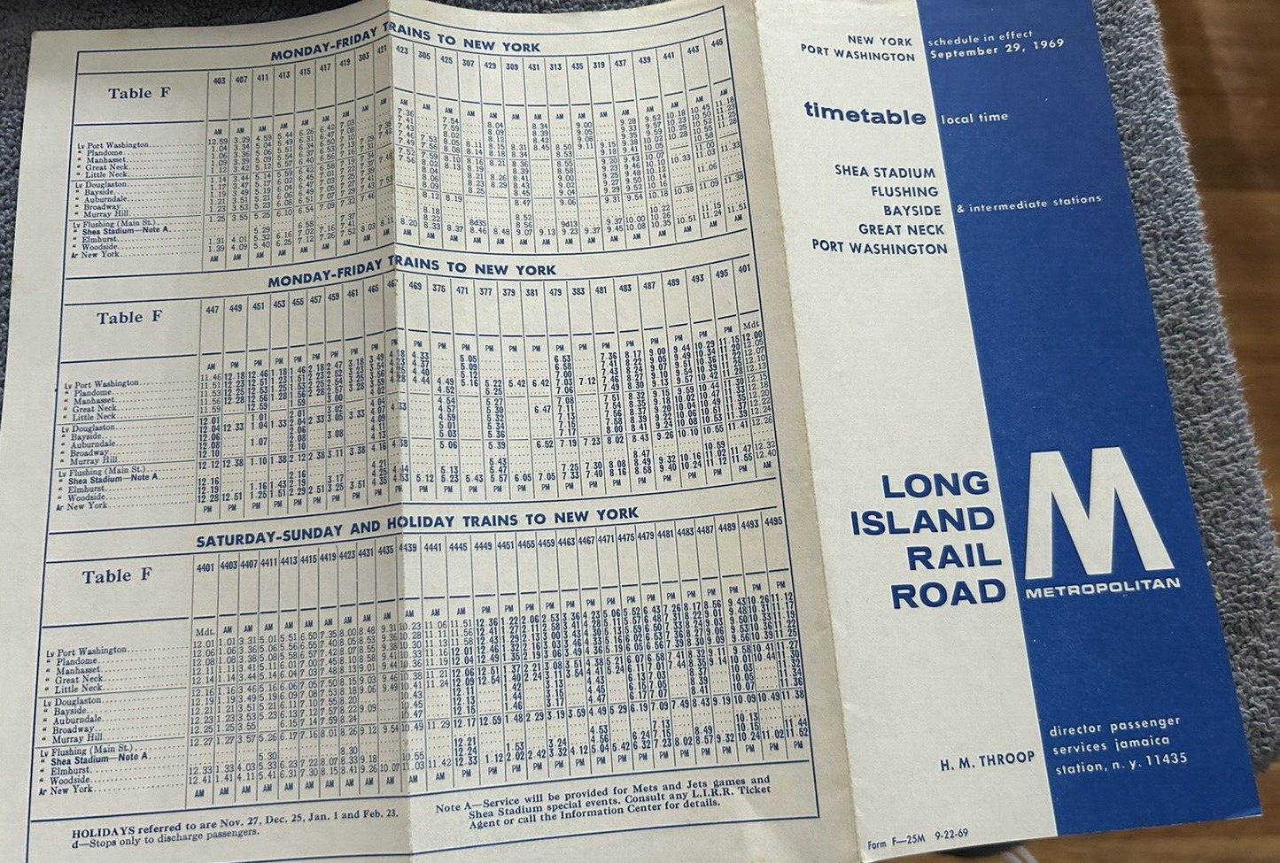 RAILROAD TIMETABLE: LONG ISLAND METROPOLITAN SEPTEMBER 29, 1969