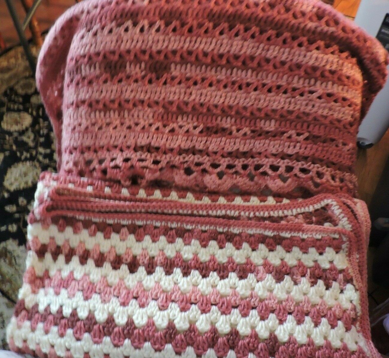 Beautiful Hand Crocheted Baby Blanket and "Grandma" Shawl