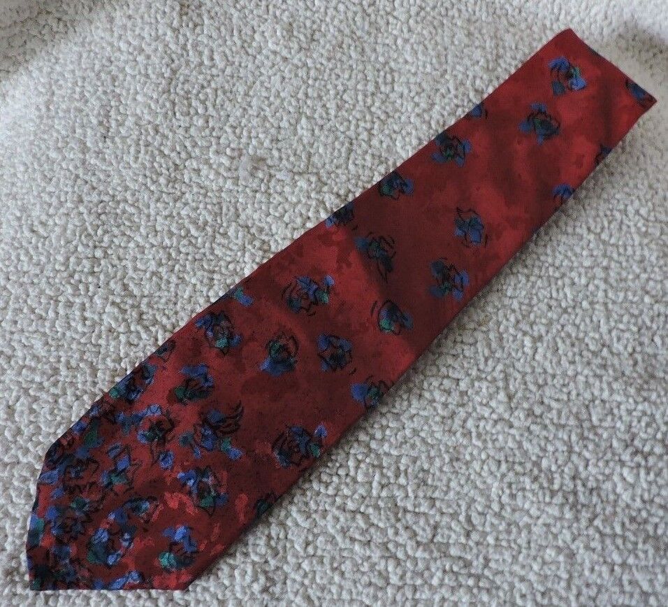 Red Polyester Tie with Blue/Green/Black Pattern