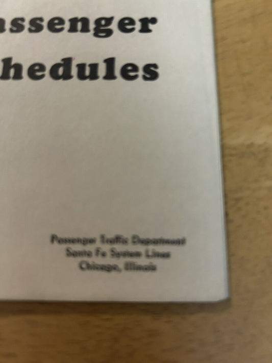 SANTE FE CONDENSED PASSEGER SHEDULES SEPTEMBER 28, 1952