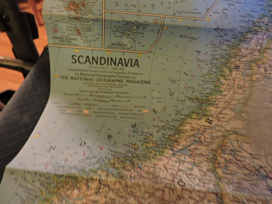 NATIONAL GEOGRAPHIC MAGAZINE MAP OF SCNDINAVIA 1963