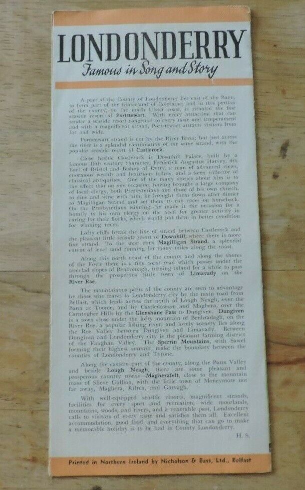 Vintage Londonderry "Famous In Song And Story" Travel Brochure