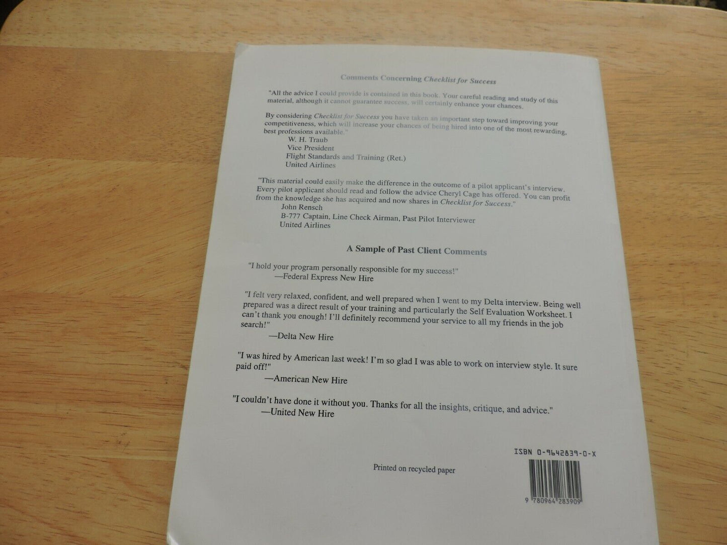 CHECK LIST FOR SUCCESS--A PILOT'S GUIDE TO THE SUCCESSFUL INTERVIEW 1997