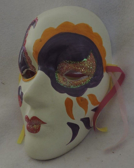 Clay Glittery Pink Yellow Purple Mardi Gras MaskWall Hanging Colorful Festive