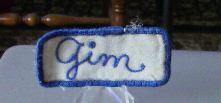 Uniform, Name Patch: JIM(White Background/Blue Outline & Letters)