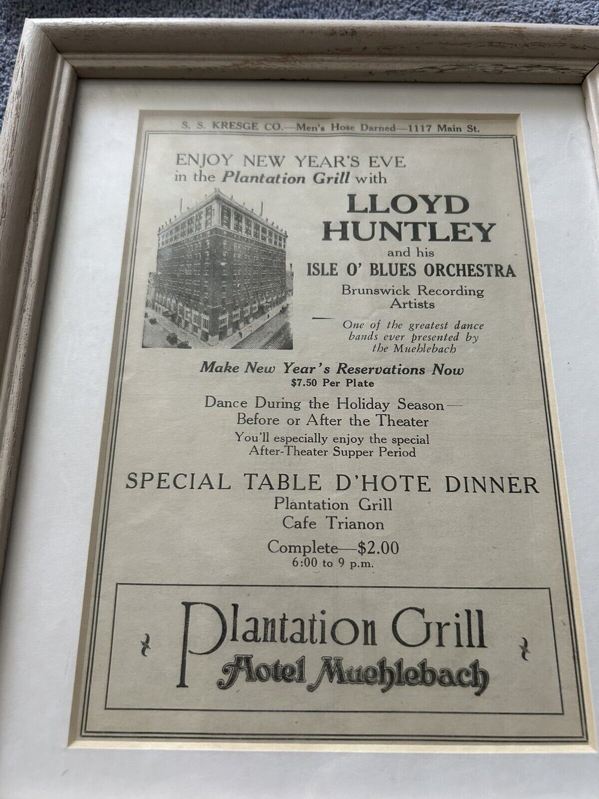 VINTAGE ADVERTISING PIECE FOR: NEW YEARS EVE IN THE PLANTATION GRILL