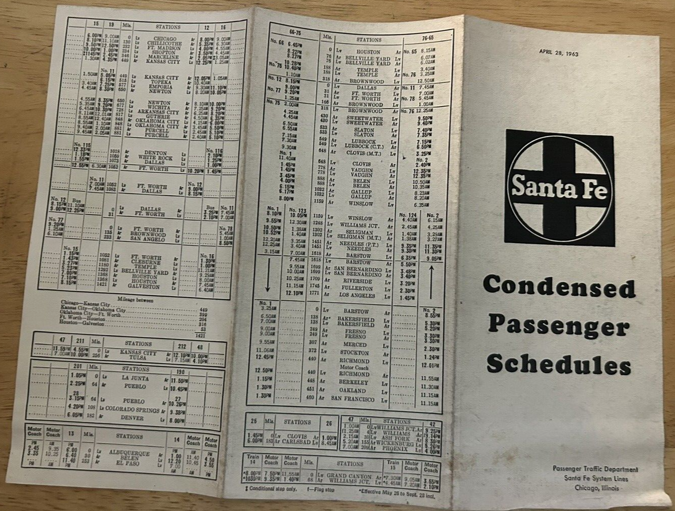 SANTE FE CONDENSED PASSEGER SHEDULES APRIL 28, 1963