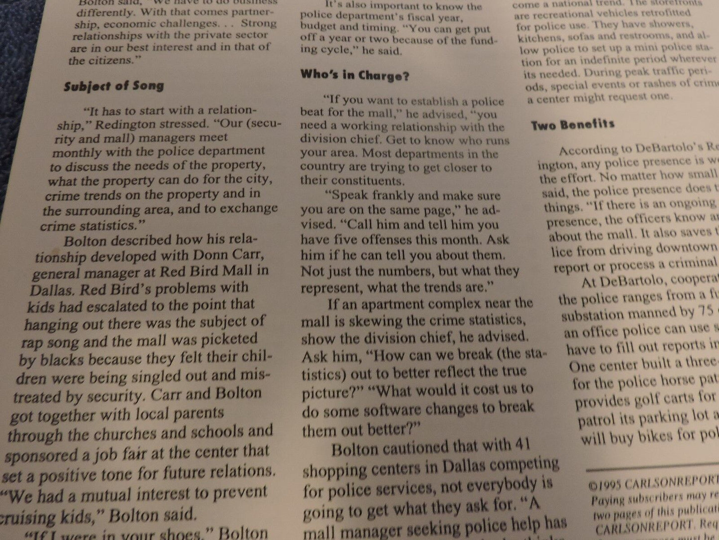 The Carlson Report (Feb. 1995): Security Options for Open Centers (Signed)